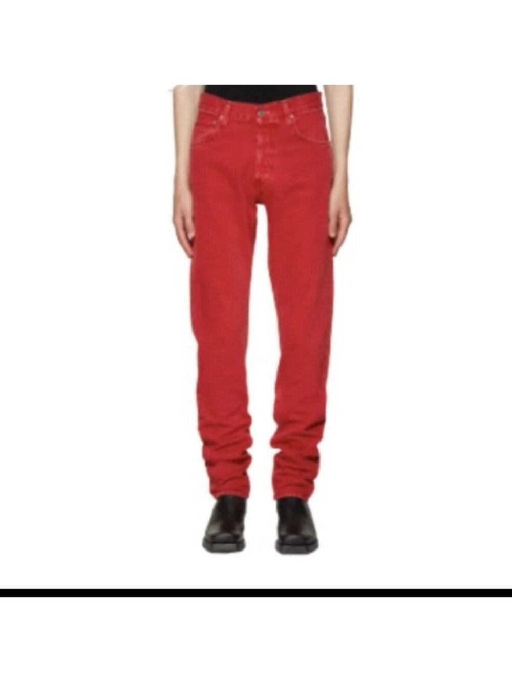 Helmut Lang Unisex Straight Leg Jeans in Red - Size: 27 (Men) 26 (Women's)